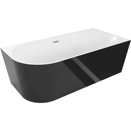 MEXEN/S Mia volně stojící rohová vana pravá 140 x 75, bílá/černá, sifon a přepad nikl kartáčovaný 52691407575P-97