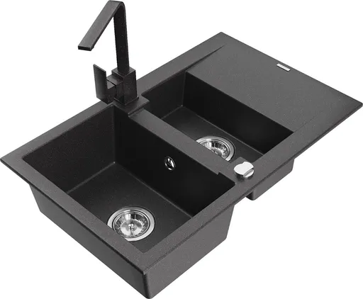 MEXEN/S Gaspar granitový dřez 1.5 s odkapávačem včetně baterie Rita, černý kropenatý  6507-76-670300-76