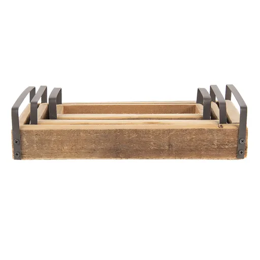 3 ks dekorativní servírovacích táců z recyklovaného dřeva s kovovými uchy - 35*20*5 / 30*15*5 / 25*10*5 cm 6H2008