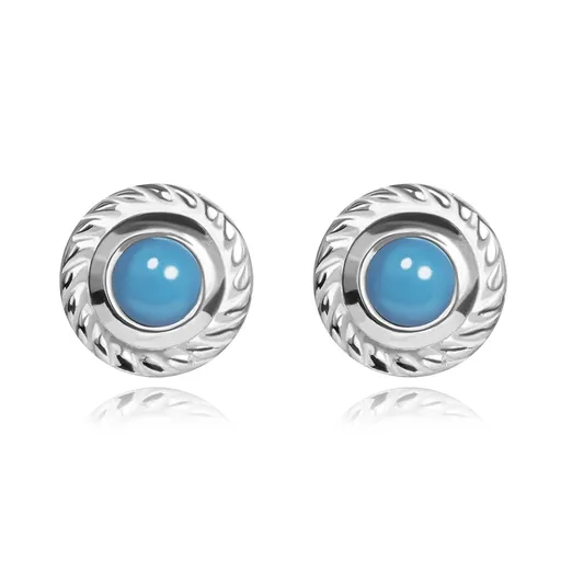 Náušnice ze stříbra 925 - kruh s přírodním tyrkysem, vroubkovaný okraj