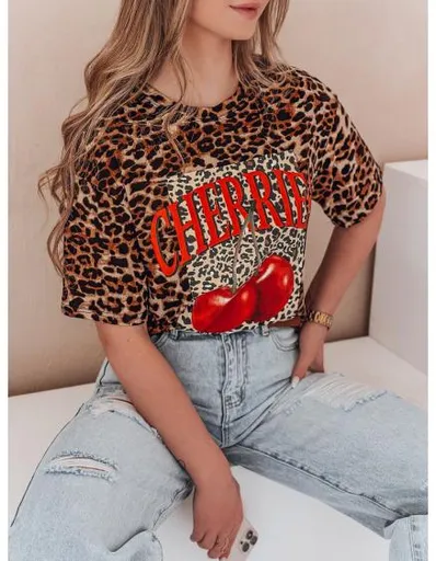 Dámské tričko oversize s puntíky ZESTSTYLE béžová