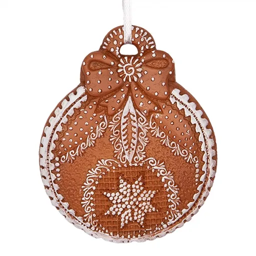 Hnědá vánoční závěsná dekorace perníková koule - 8*2*10 cm Clayre & Eef