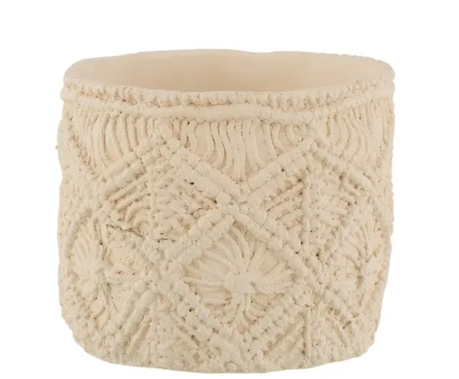 Béžový cementový květináč s drhaným vzorem Ibiza Macramé - Ø16*13 cm J-Line by Jolipa