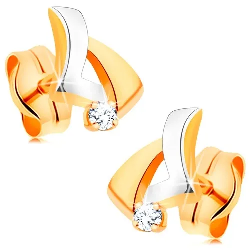 Briliantové zlaté náušnice 585 - asymetrický trojúhelník, kulatý čirý diamant