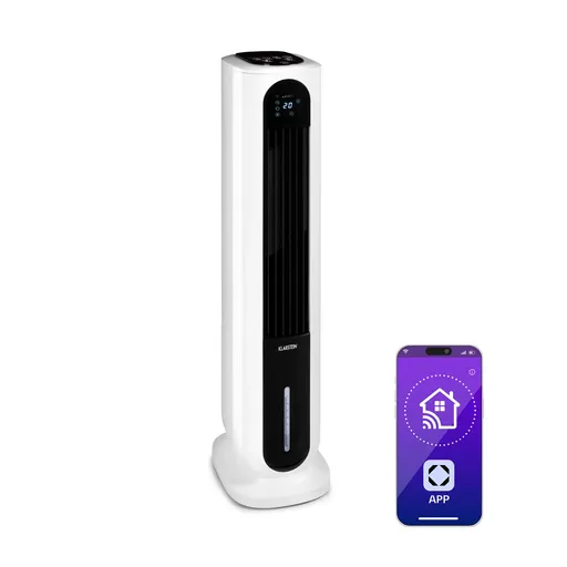 Klarstein Polar Tower Smart, ventilátor, ochlazovač vzduchu, 7 l, 85 W, dálkové ovládání, 5x chladicí box