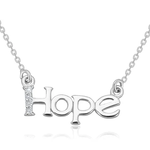 Náhrdelník ze stříbra 925 - blýskavý řetízek, nápis "Hope" s diamantovou linií