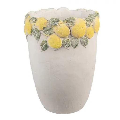 Cementový vysoký květináč lemovaný citróny Lemoni M - Ø 17*23 cm Clayre & Eef