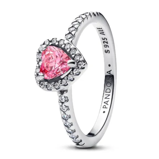 Pandora Romantický stříbrný prsten s růžovým srdcem Timeless 198421C03 60 mm