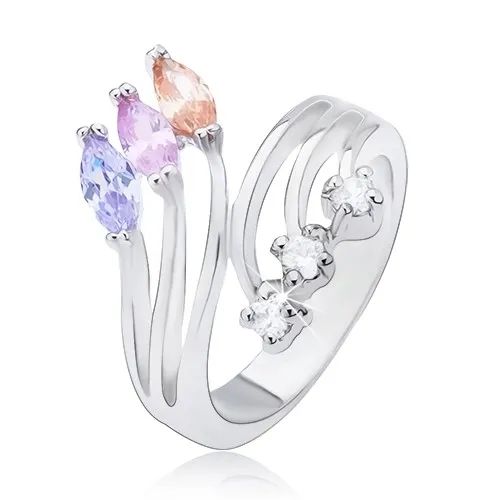 Prsten s rozvětvenými rameny se zirkonovým ukončením - Velikost: 49