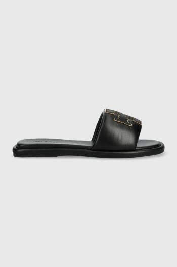 Kožené pantofle Tory Burch Double T Sport Slide dámské, černá barva, 79985