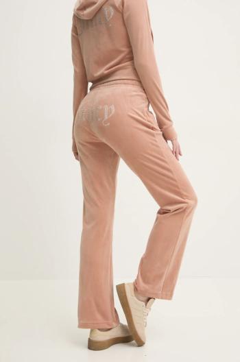 Velurové teplákové kalhoty Juicy Couture TINA TRACK PANT hnědá barva, s aplikací, JCAPW045