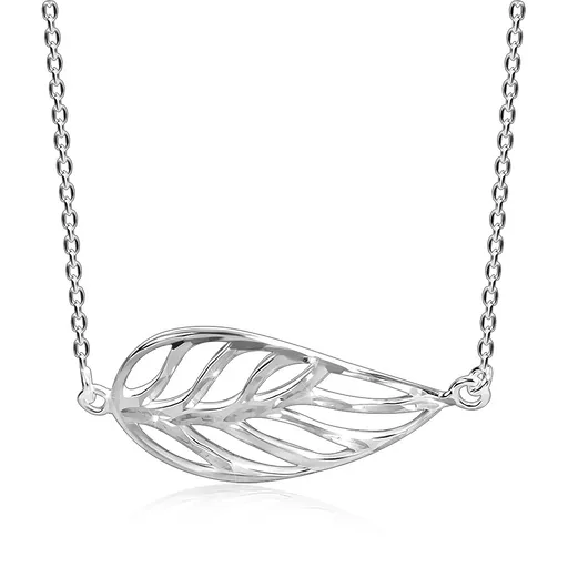 Stříbrný náhrdelník 925, lesklý vyřezávaný list na tenkém řetízku, karabinka