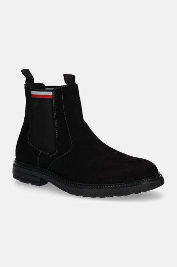 Semišové kotníkové boty Tommy Hilfiger HILIFGER OUTDOOR SUEDE CHELSEA pánské, černá barva, FM0FM05191