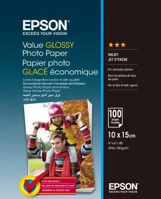 Epson Value Glossy Photo Paper C13S400039, 183 g/m2, 10x15cm, 100ks, lesklý, bílý, foto papír