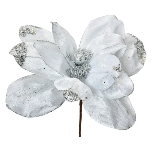 Bílo-stříbrná dekorace květina vánoční hvězda Poinsettia - Ø 22*25 cm Clayre & Eef