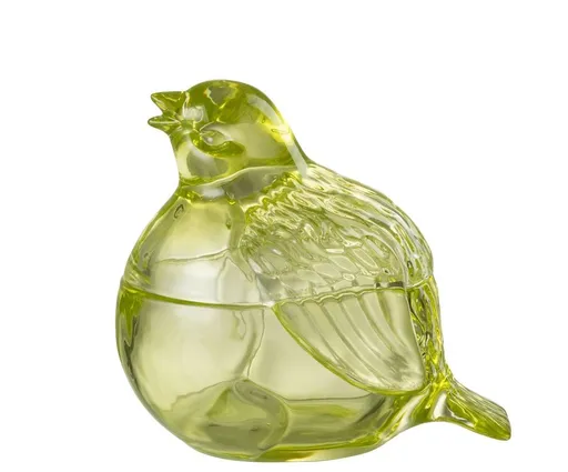 Zelená skleněná nádoba s víkem ptáček - 14*14*13cm/ 250ml J-Line by Jolipa
