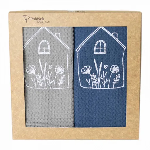 Polášek Vyšívaná vaflová utěrka s motivem - 2 ks - Domečky č. 2