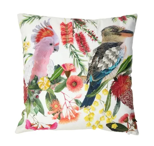 Bílý polštář s papouškem a květy Fleury Bird - 45*10*45cm Mars & More