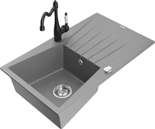 MEXEN/S Cesar granitový dřez 1-miska s odkapávačem včetně baterie Carla, šedá 6514-71-670700-70
