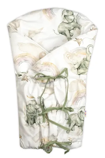 Baby Nellys Klasická retro zavinovačka šněrovací s výplní - Slon a duha, béžový