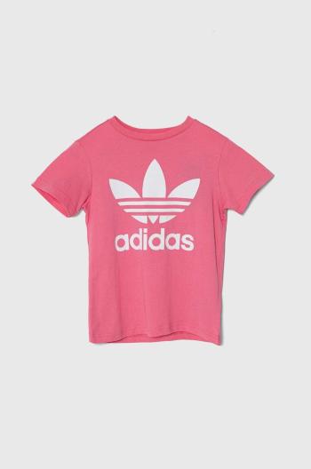 Dětské bavlněné tričko adidas Originals TREFOIL TEE růžová barva