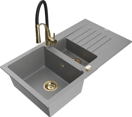 MEXEN/S Matias granitový dřez 1.5 s odkapávačem včetně baterie Aster, šedá 6502-71-73450-57-G