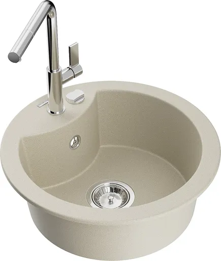 MEXEN/S Diego granitový dřez 1-miska včetně baterie Flora, béžová 6512-69-670401-00