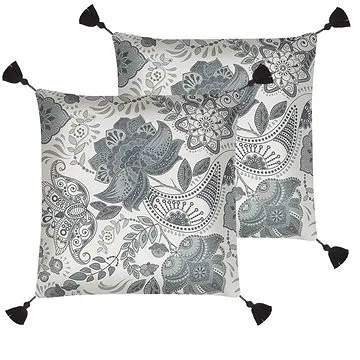 BELIANI, Sada 2 polštářů se střapci 45 x 45 cm béžovo šedých BLECHNUM, 290187 (beliani_290187)