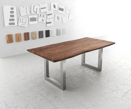 Jídelní stůl Edge 200x100 akácie hnědá nerezová ocel široká