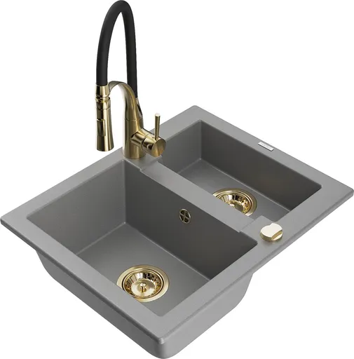 MEXEN/S Carlos granitový dřez 1.5 včetně baterie Aster, šedá 6518-71-73450-57-G