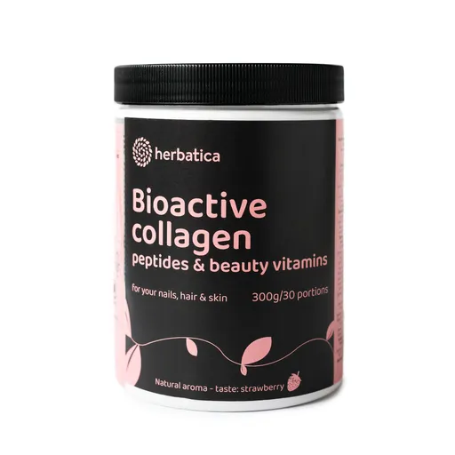 Bioaktivní kolagen s peptidy a vitamíny pro krásu, nehty, vlasy a pokožku - 300g - Herbatica Příchuť: Jahoda