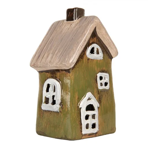 Zelený keramický svícen na čajovou svíčku domek Village - 9*7*16 cm Clayre & Eef