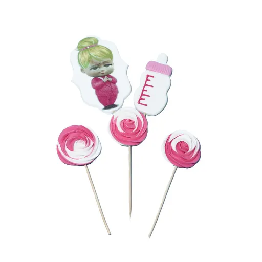 Cukrová dekorace na dort Baby Boss – růžová - K-Decor