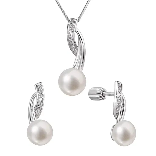 Evolution Group - Pavona Elegantní sada stříbrných šperků se zirkony a perlami 29048.1B (náušnice, řetízek, přívěsek)
