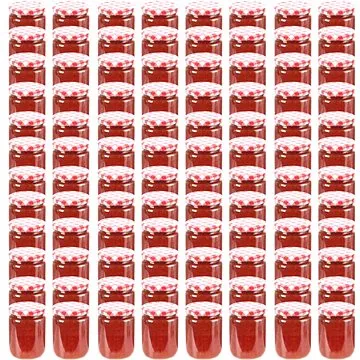 Zavařovací sklenice s bíločervenými víčky 96 ks 230 ml