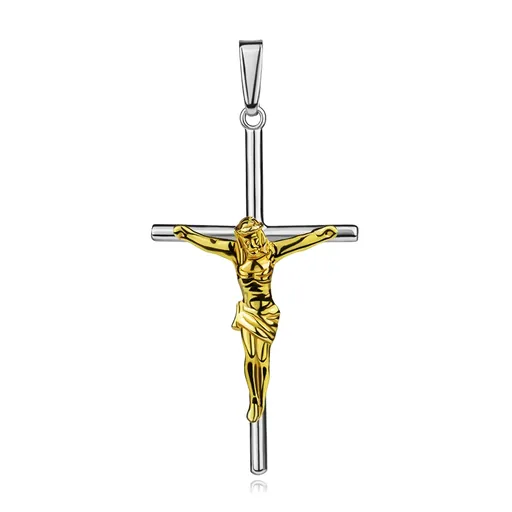 Stříbrný přívěsek 925 kříž se zlatým vyobrazením Krista