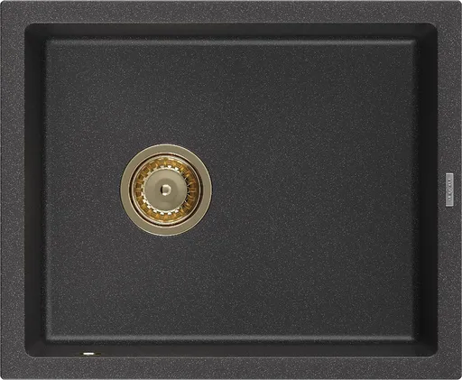 MEXEN/S Pedro granitový dřez 1-miska 560 x 460 mm, černá kropenatý, sifon zlatá  6508561000-76-G