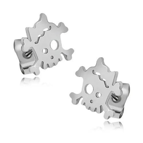 Náušnce z chirurgické oceli, lebka s mašlí, zkřížené kosti