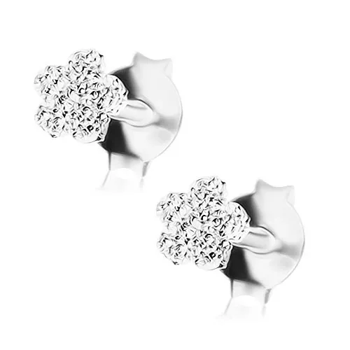 Blýskavé náušnice, stříbro 925, plochý kvítek s gravírovaným povrchem