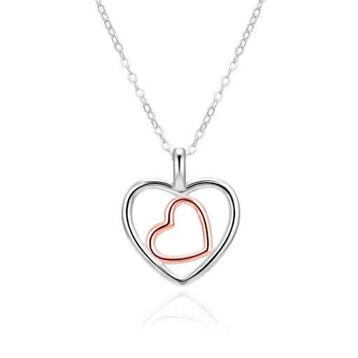 Agato Stříbrný bicolor náhrdelník Dvojité srdce AGT-N045-2T (řetízek, přívěsek)