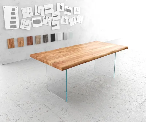 Jídelní stůl Edge 200x100 cm XL přírodní akácie skleněná podnož