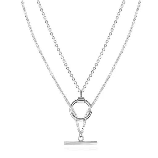Náhrdelník ze stříbra 925 - obrys kruhu, tyčinka, dvojitý řetízek
