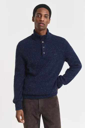 SVETR GANT WOOL BLEND NEPS HALF BUTTONED EVENING BLUE