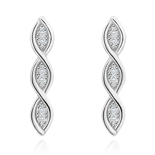 Stříbrné náušnice 925 - spirálovitá vlna, čiré zirkony