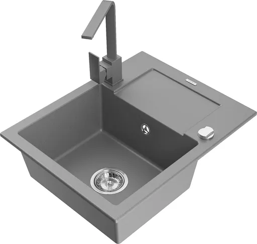 MEXEN/S Enzo granitový dřez 1-miska s odkapávačem včetně baterie Rita, šedý 6506-71-670300-71