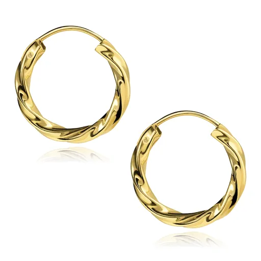 Zlaté náušnice z kruhů ze 14karátového zlata s jemně zakřiveným vzorem