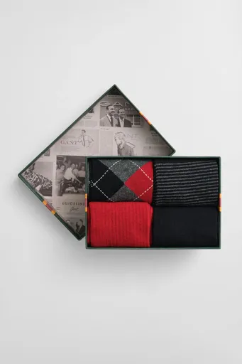 PONOŽKY GANT ARGYLE AND STRIPE SOCKS 4-PACK GB CHARCOAL MELANGE