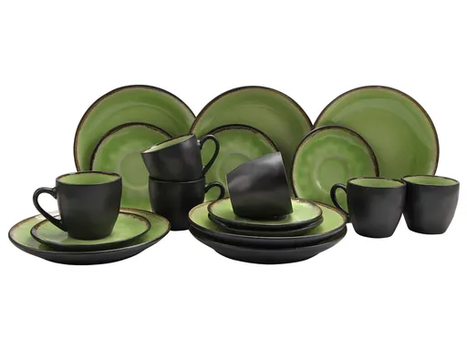 HIT Keramická sada šálků a dezertních talířku CORFU 18ks zelená/černá