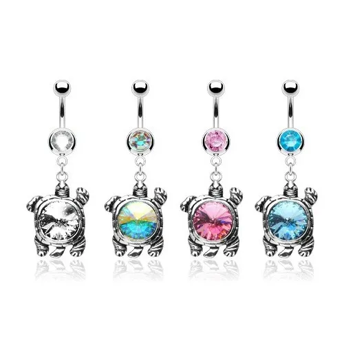 Piercing do břicha s želvou se zirkonovým pancířem - Barva zirkonu: Aqua modrá - Q