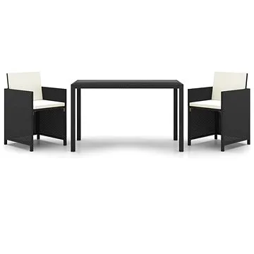3dílný zahradní jídelní set s poduškami polyratan černý, 3095487 (3095487)